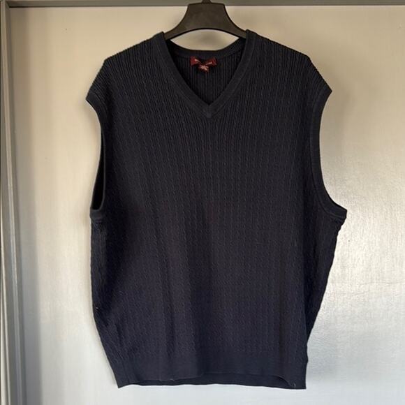 NWT MensNordstrom Navy Blue Cable Knit Sweater Vest V-Neck 100% Cotton sz 2XL
